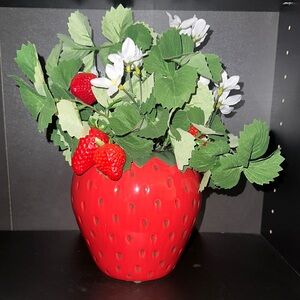 Martha Stewart Red Strawberry Planter with Green Leaves